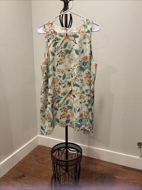 Max Studio Cream Floral Sleeveless Camisole with Green & Orange Accents